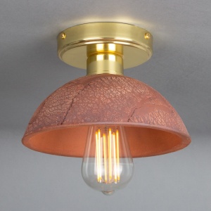 Kauri Organic Ceramic Dome Ceiling Light 20cm, Red Iron